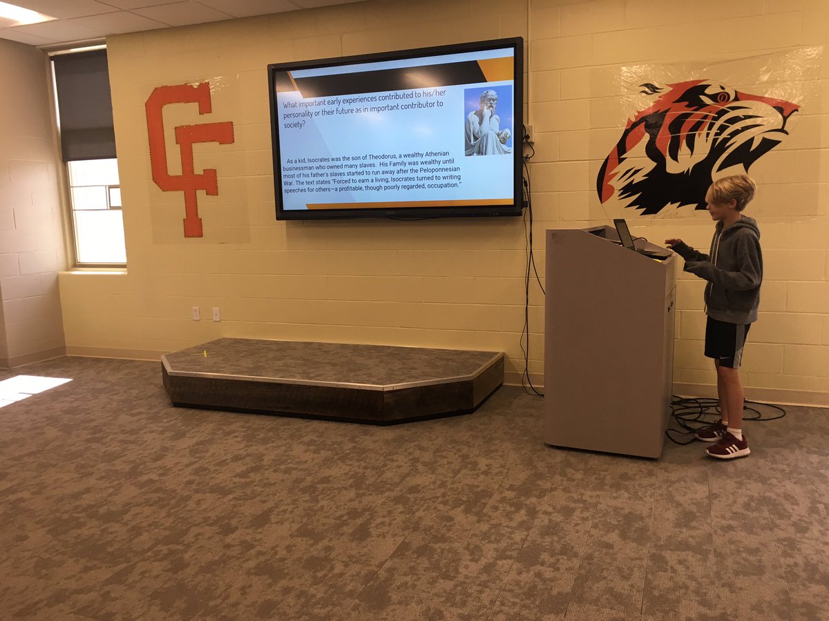 jameson_library's tweet photo. @Jts7kick's seventh grade class presenting on their research conducted using @galecengage #GreekInfluence #cfevs #realizeU https://t.co/HnSV3bi7zs