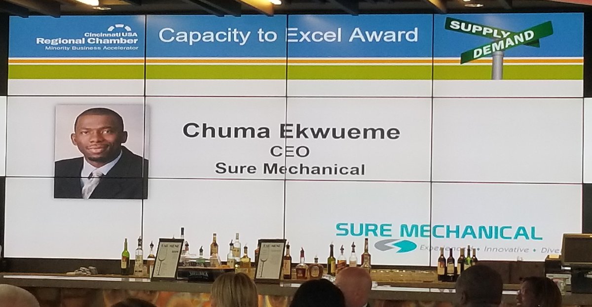 SureMechanical's tweet photo. SURE Mechanical was proud to receive the Cincy Chamber's "Capacity To Excel" award at the 2017 Minority Business Accelerator Celebration! https://t.co/CTgQfruwGa