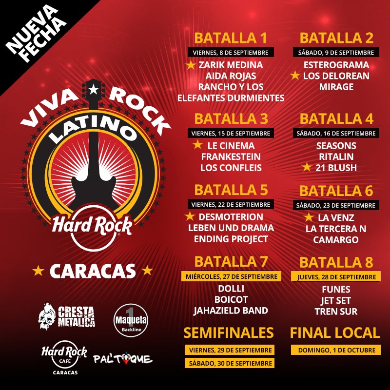 HOY #Batalla8VRL entre <a href="/funesmusica/">Funes Música</a> vs <a href="/jetsetbanda/">JET SET</a> vs <a href="/trensuroficial/">Tren Sur</a> ¿Quién será? #VivaRockLatino