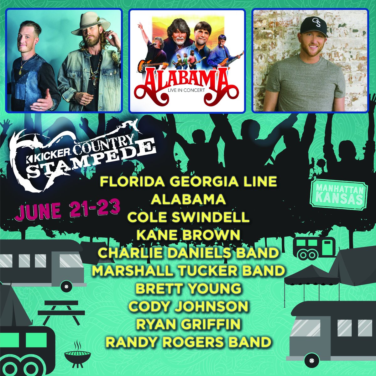 CountryStampede's tweet photo. Ok y'all! Here is your 2018 Kicker Country Stampede Cenex Main Stage  lineup! Retweet for a chance to win @teamcocktail Super Party pit passes! We'll draw a winner on Tuesday 10/3!  Get your tickets now: https://t.co/6FVgcJOZYQ  https://t.co/vXgl5IecEI https://t.co/lprcP1BClP