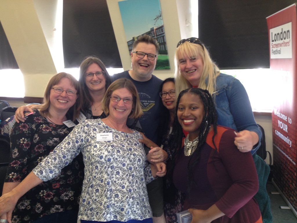 Me and <a href="/LeiaVogelle/">Leia Vogelle</a> <a href="/AlisonHogge/">Alison Hogge</a> plus Wonder Man <a href="/livingspiritpix/">Chris Jones</a> having a blast at this year's AWESOME <a href="/londonswf/">London Screenwriters' Festival</a>. Still recovering!!!😃