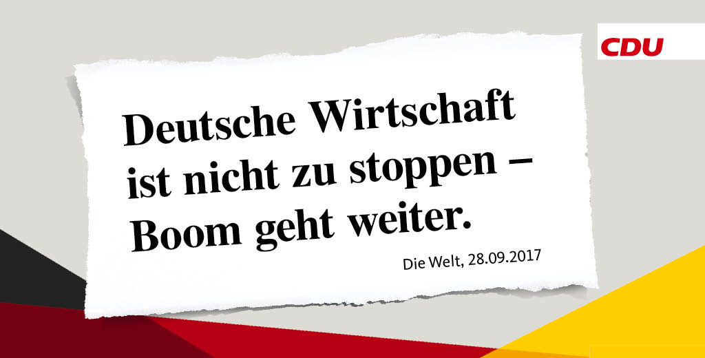 CDU's tweet photo. Boom geht weiter: Die fünf führenden Wirtschaftsinstitute erwarten ein stärkeres Wirtschaftswachstum in Deutschland! https://t.co/0dHol2HqbQ https://t.co/iE6hbv1F6h