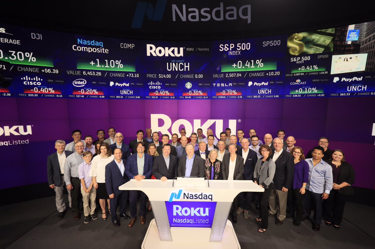 rokuplayer rings the @Nasdaq Opening Bell in celebration of their #IPO!  🔔🎉 $ROKU #NasdaqListed 👀Watch live: https://t.co/dYFKsHgyAI