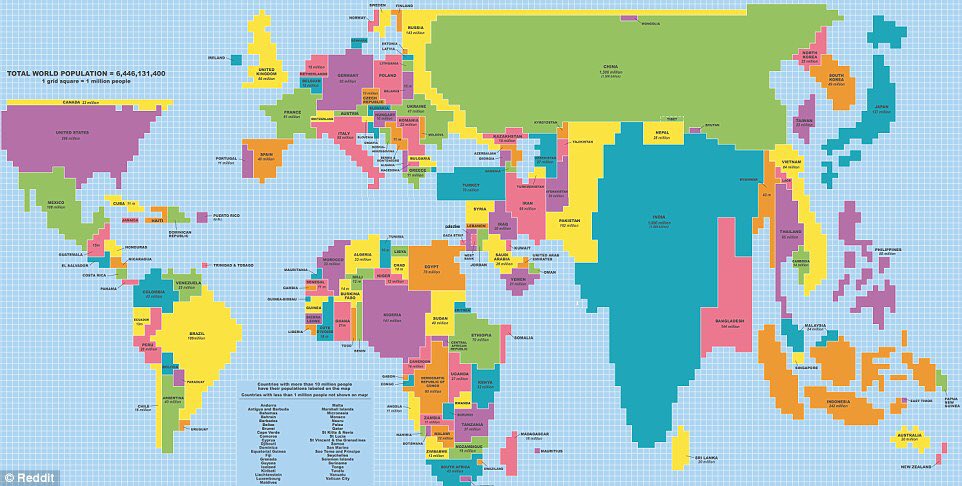 thoughtforth's tweet image. Country size based on population #madness #immigration