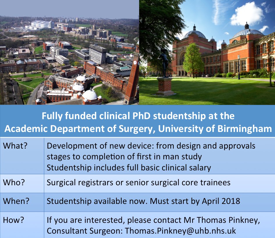 Are you interested in developing #colorectalsurgery devices? If so, take a look at our fully funded PhD studentship at <a href="/unibirmingham/">Uni of Birmingham</a>!