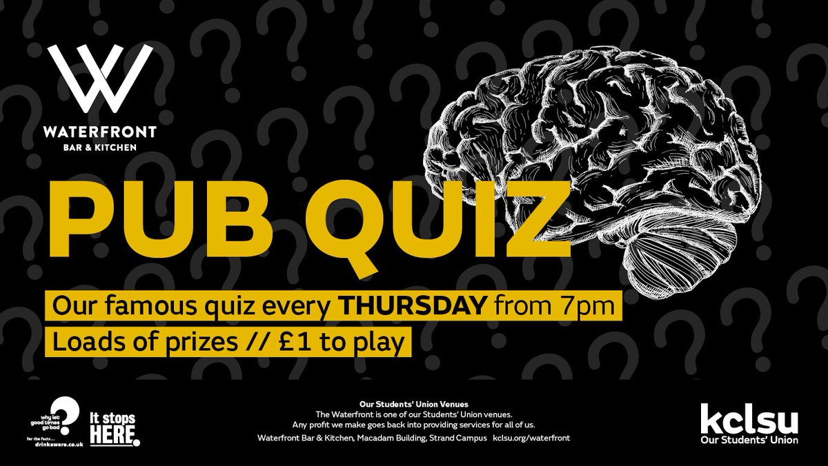 kclsu's tweet photo. Pub Quiz lovers, tonight is your night! #waterfront #welcome2kings #strandcampus https://t.co/llbc2qzyfT
