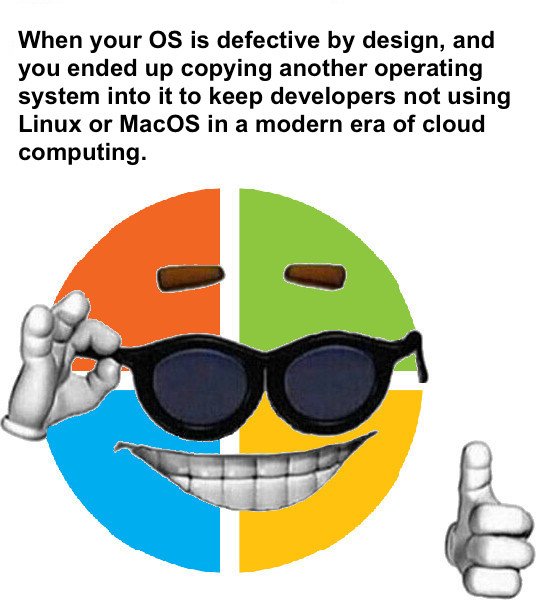 nixcraft's tweet image. My depiction of Windows 10 Subsystem for Linux (WSL).