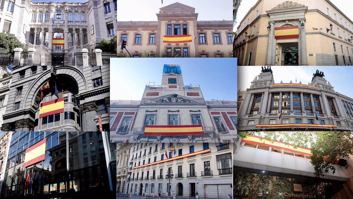 📸 Todas las consejerías de la <a href="/ComunidadMadrid/">Comunidad de Madrid</a> se suman a la defensa de la Nación y la democracia con la bandera de todos. #VivaEspaña 🇪🇸🇪🇺