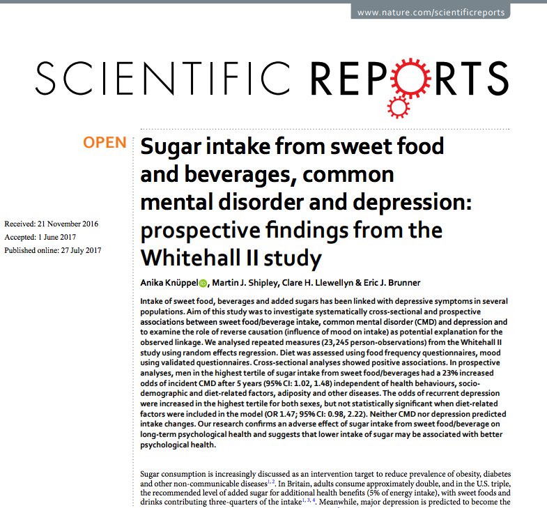 Sugar rots your brain, not only your teeth. New study finds sugary food and drink linked to depression. Free access: goo.gl/BBZ2ML