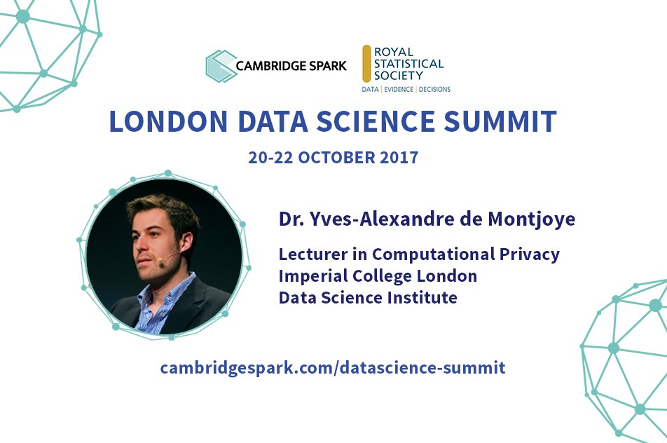 CambridgeSpark's tweet image. Meet our next #LDSS speaker! @yvesalexandre of @ImperialDSI will talk about #ComputationalPrivacy at @RoyalStatSoc buff.ly/2wYQQbA
