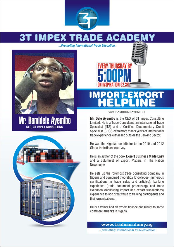 3timpextrade's tweet photo. Join @bayemibo by 5pm for your Trade program #ImportExportHelpLine on @IFM923. https://t.co/vjOBXVwxHt
