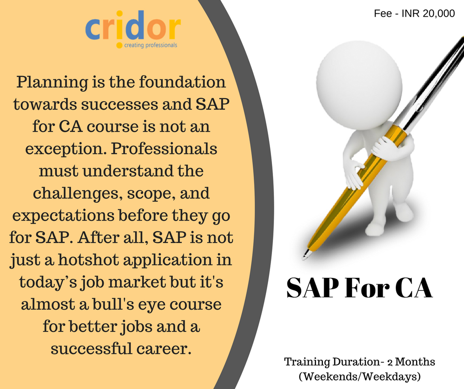 Cridor_Delhi's tweet photo. Planning is the foundation towards successes and SAP CA course is not an exception. Professionals must understand the challenges.
#Cridor https://t.co/SDS2FwAbKK
