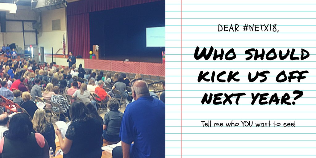 edtech_savvy's tweet photo. It's safe to say that #NETX17 attendees loved @gcouros as keynote. I'm looking for recommendations for #NETX18! How can we top this year? https://t.co/IgEYGkwdc3