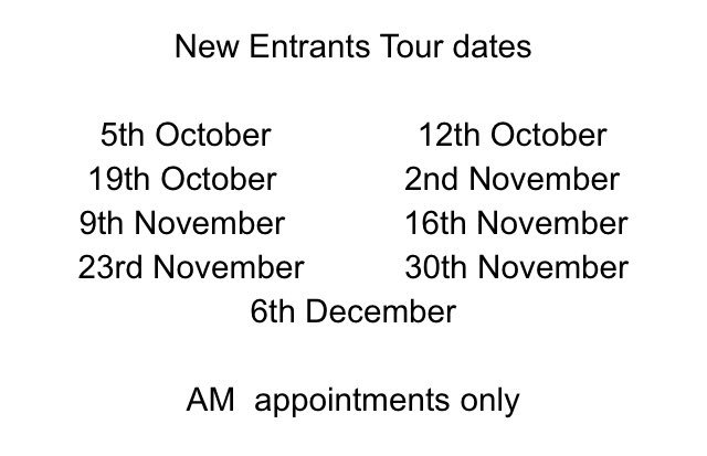 We now have our New Entrants Tour dates.
 Please contact the office on 872138 to book an appointment. There are limited spaces so book soon.