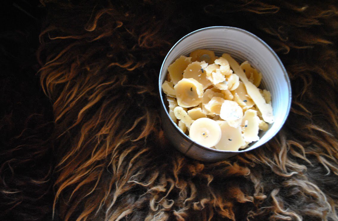 We save the wax from our  melted candles to return to Joan’s beeswax candles so she can turn it into new candles! 🐝