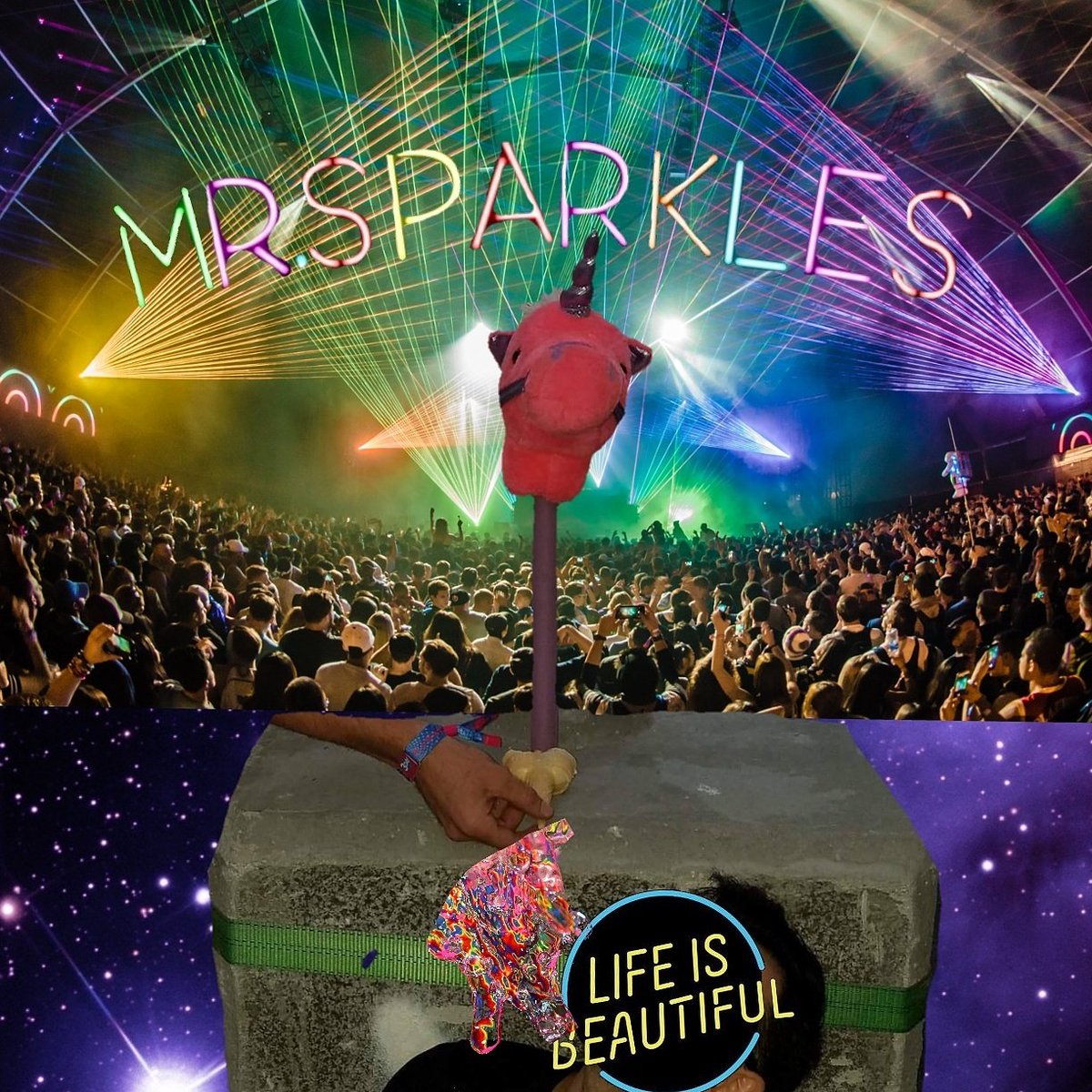 MrSparkleslib's tweet photo. CHAAAAA!!!! Enjoy Mr.Sparkles @lifeisbeautiful experience. #mrsparkles #lifeisbeautiful #rave #festival #music #totem #art #love #rainbows https://t.co/LFKW15KHxw