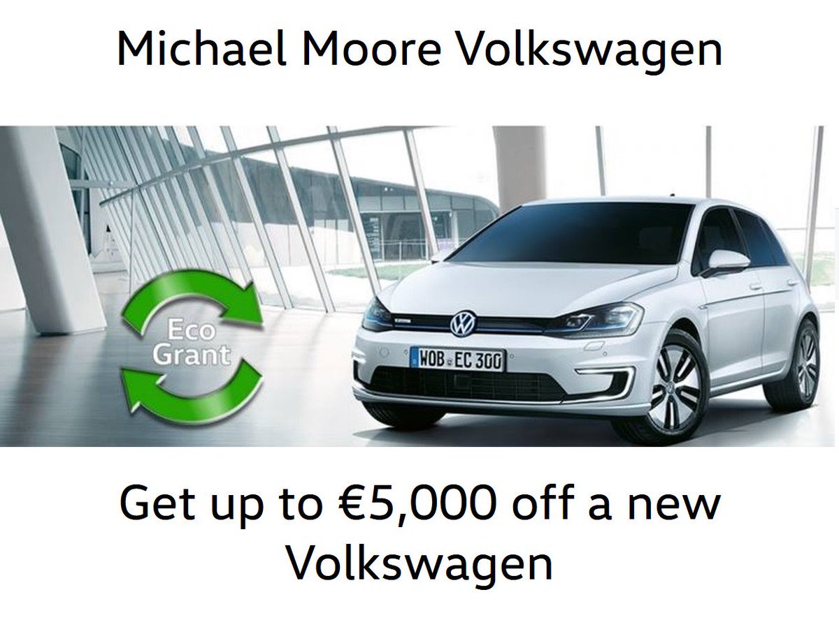 MMooreCarSales's tweet photo. Take your old diesel off the road with the Volkswagen Eco Grant and save €5,000 off the price of a new #VW #EcoGrant #environmentireland https://t.co/4ehjZV7tLK