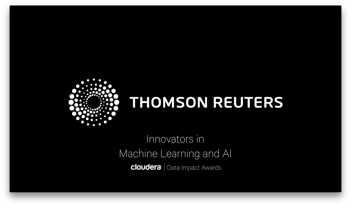 thomsonreuters's tweet photo. Proud to have been named Innovators in Machine Learning and #AI by @Cloudera at the #DataImpactAwards: https://t.co/rFVcUldo0Z https://t.co/fSwYmx6ZuN