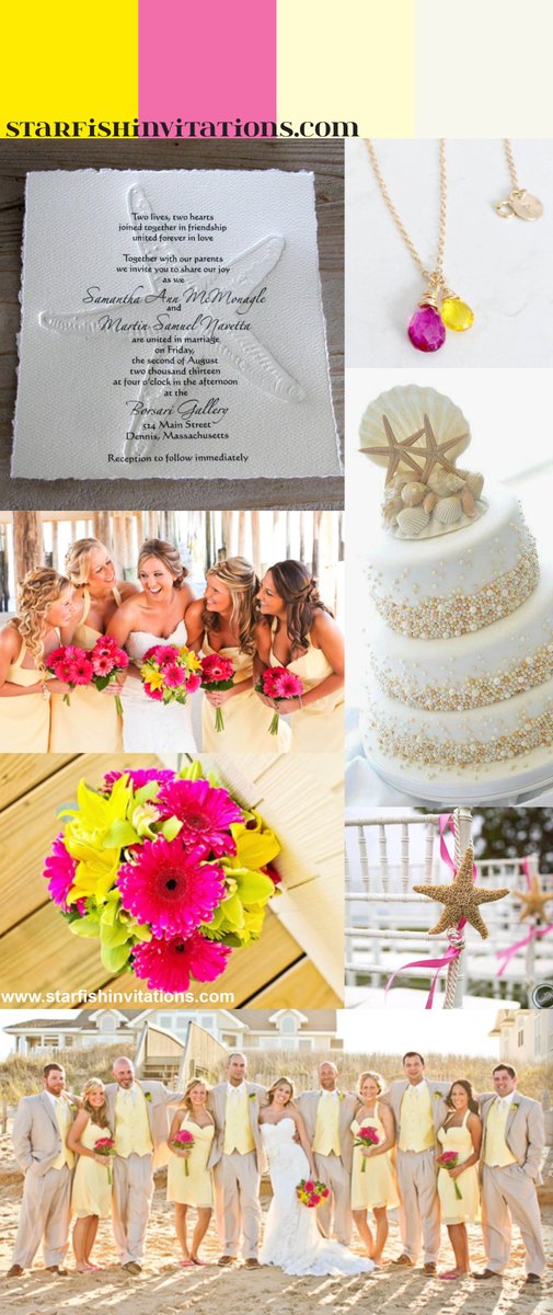 Beach wedding color scheme starring sunny yellow! See the post here:
starfishinvitations.com/starfish-blog/…
#beachwedding