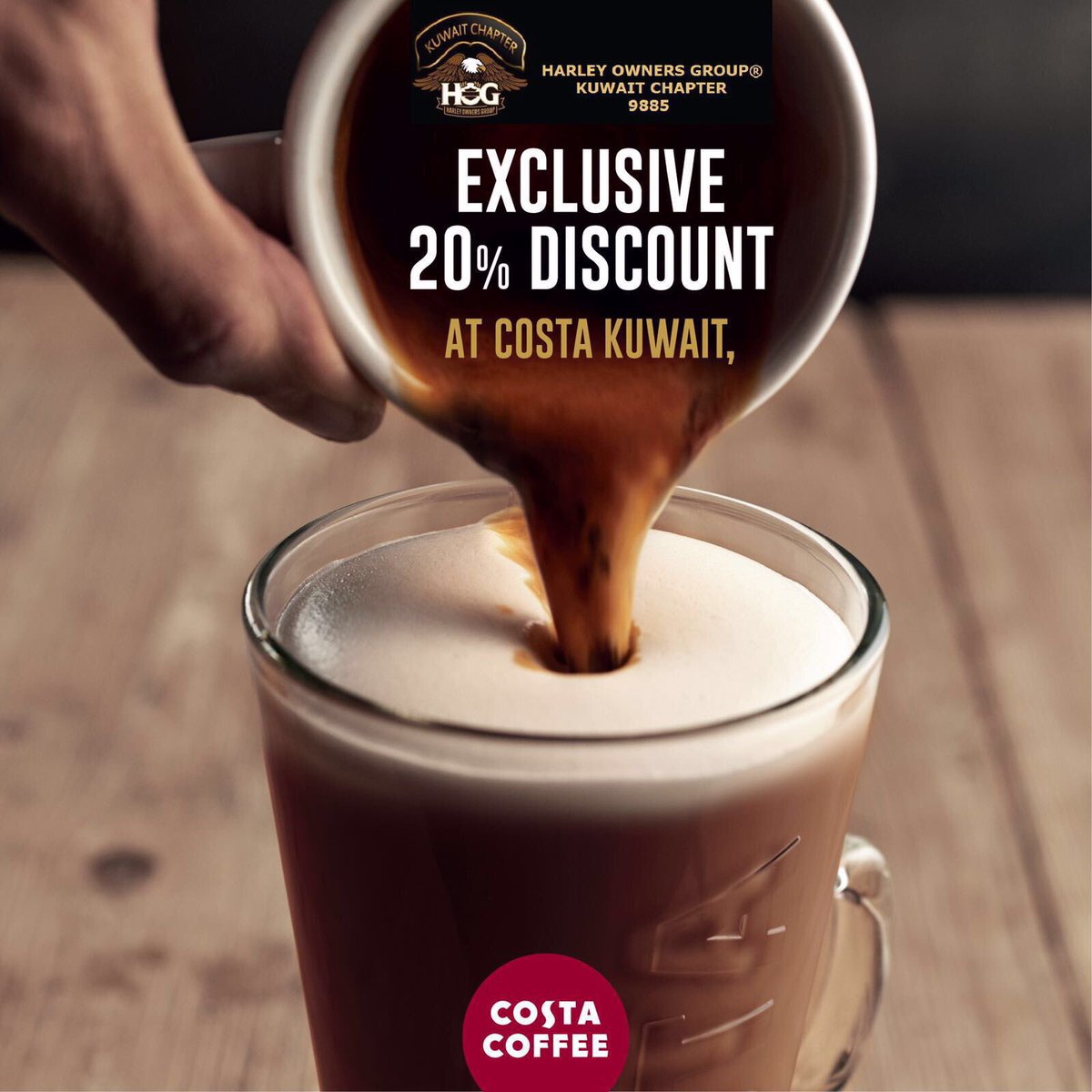 HOGKuwait's tweet image. شكرا ل costa coffe لتقديمهم خصم ٢٠٪ لأعضاء فريق كويت چابتر .. يتم الخصم عند إبراز هويه صالحة العضوية