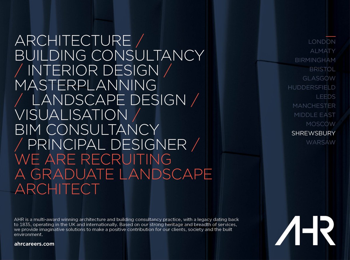We're looking for a #Graduate #LandscapeArchitect to join our team in #Shrewsbury. Visit: ahrcareers.com  #careers