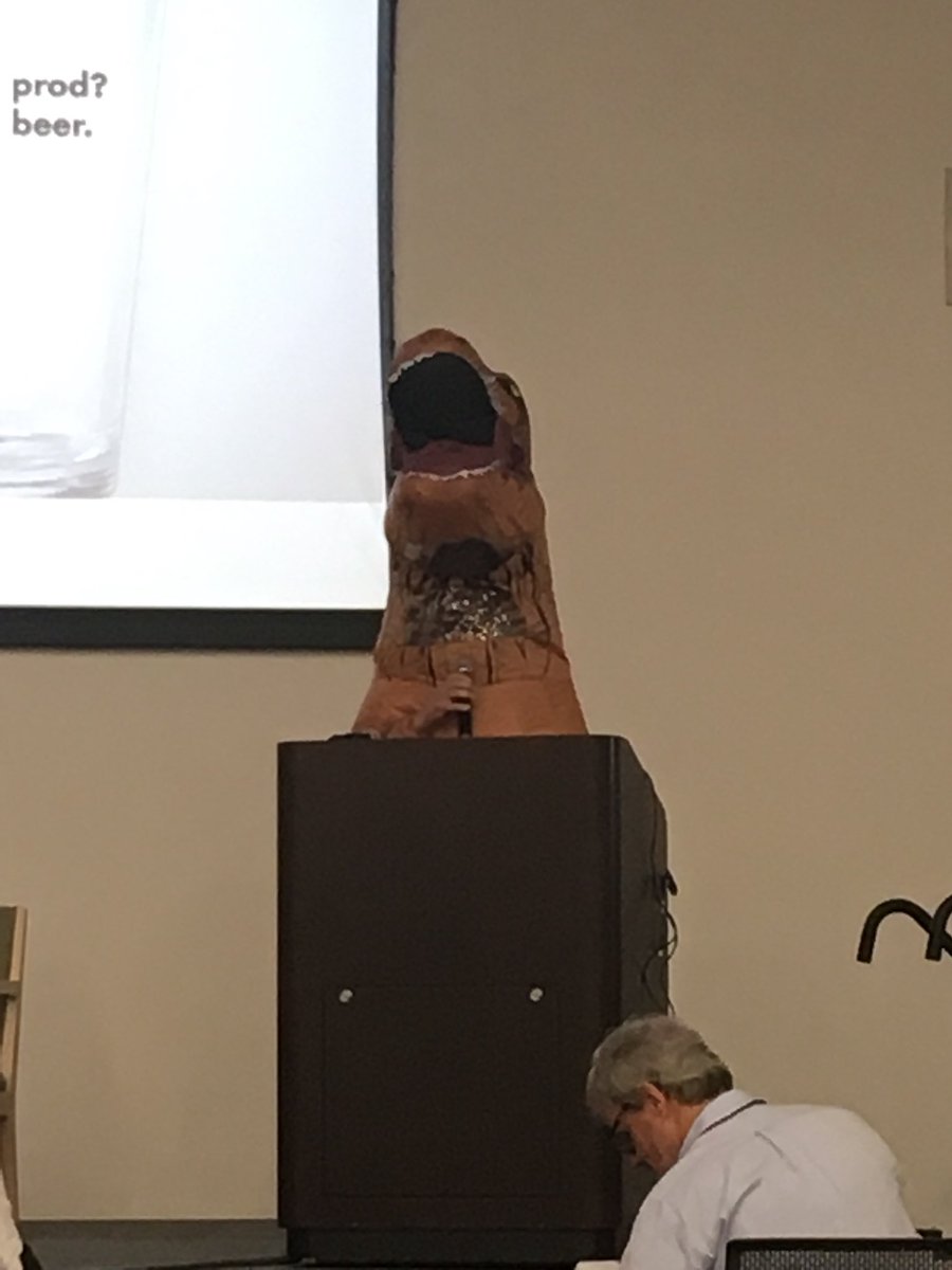 julian_dunn's tweet photo. Ok, I have to give the @AppDynamics person props for doing a vendor pitch in an inflatable dinosaur suit #devopsdaysdet https://t.co/HKMlrH6DIB
