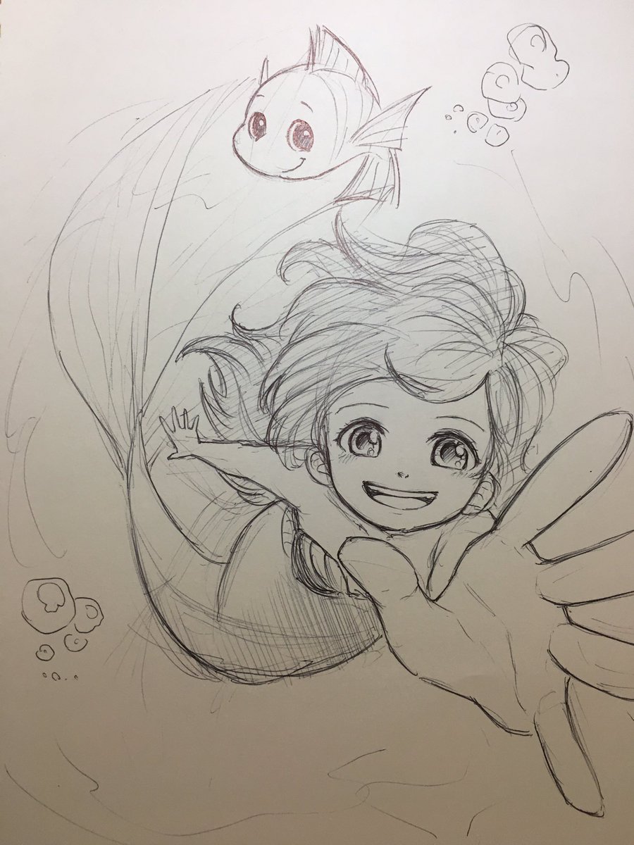 ディズニーランドに行って楽しかったので最近の自分の絵柄でアリエル描いた〜 