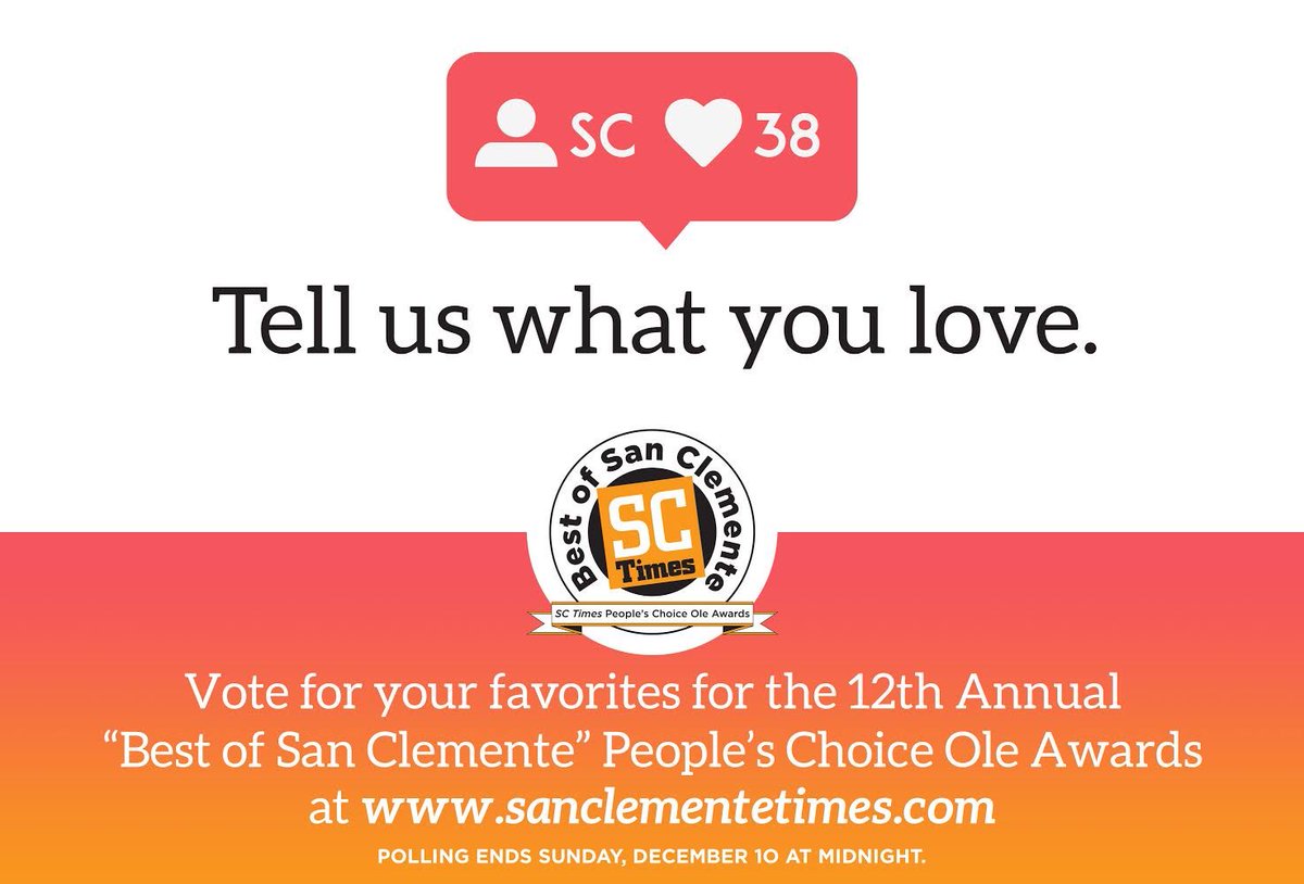 SCTimesNews's tweet image. BEST OF SAN CLEMENTE VOTING NOW OPEN: The 12th Annual Best of #SanClemente award polling is underway at sanclementetimes.com
