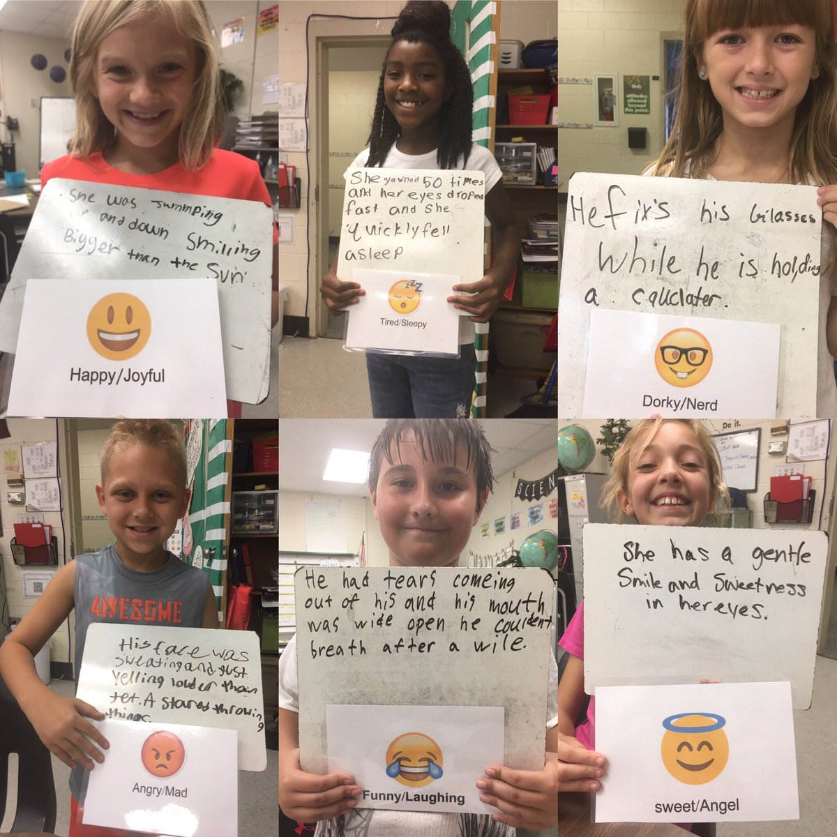 MrsKooswald's tweet photo. So how do you teach 21st century learners how to "show not tell" in their writing? Emojis of course! #Lex1Literacy @GESIndians https://t.co/6emgsTHOdt