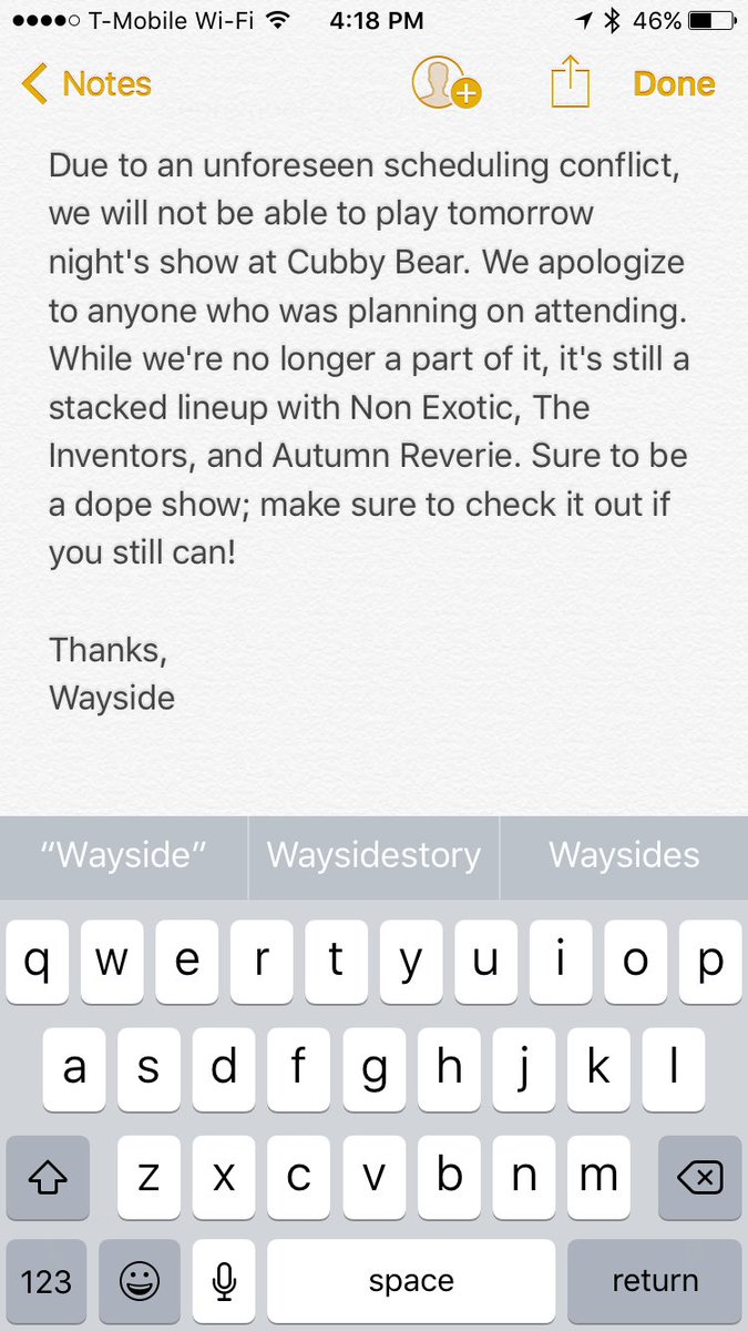 Regarding tomorrow night's show at <a href="/cubbybear/">The Cubby Bear</a>