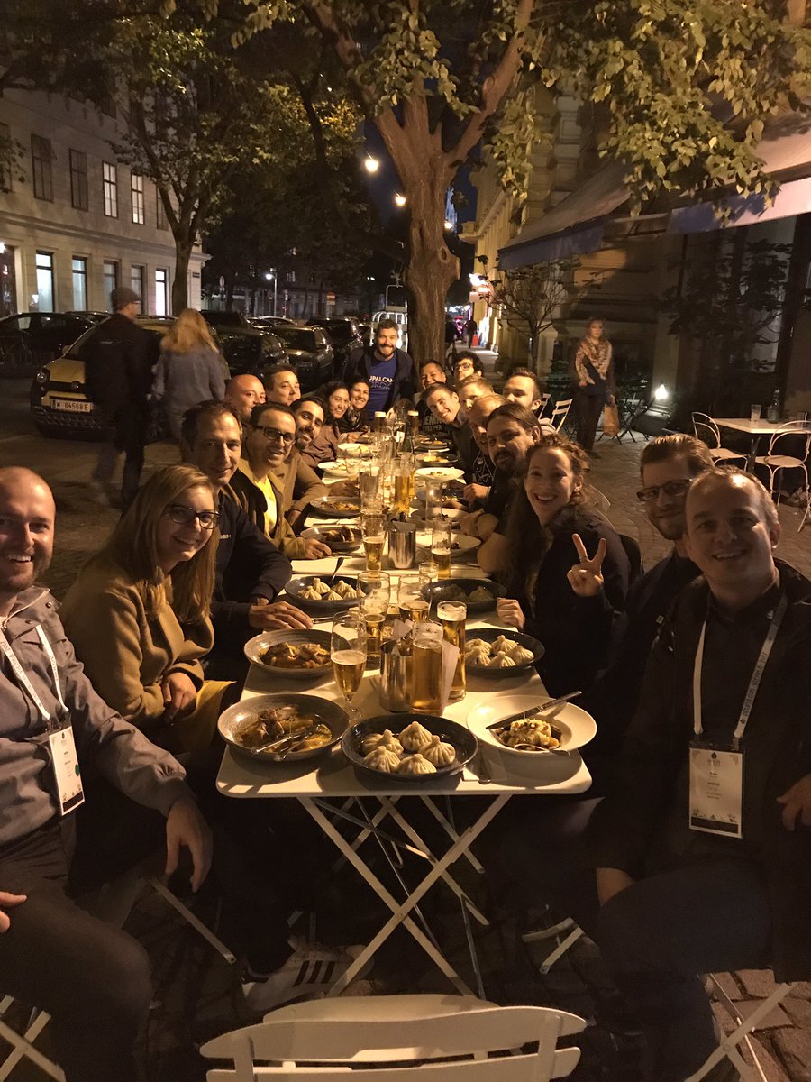 rteijeiro's tweet photo. The #DrupalCon pre-Trivia Night Dinner is on fire! Georgian food at Café Ansari is driving people crazy. Thanks @druidfi for sponsoring https://t.co/NQNtDEFrMq
