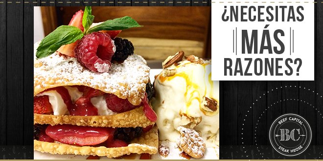 BeefCapital's tweet photo. Desde las entradas hasta el postre ¡Todo está riquísimo!  #BCBeefCapital https://t.co/vUZvlKnZQ3