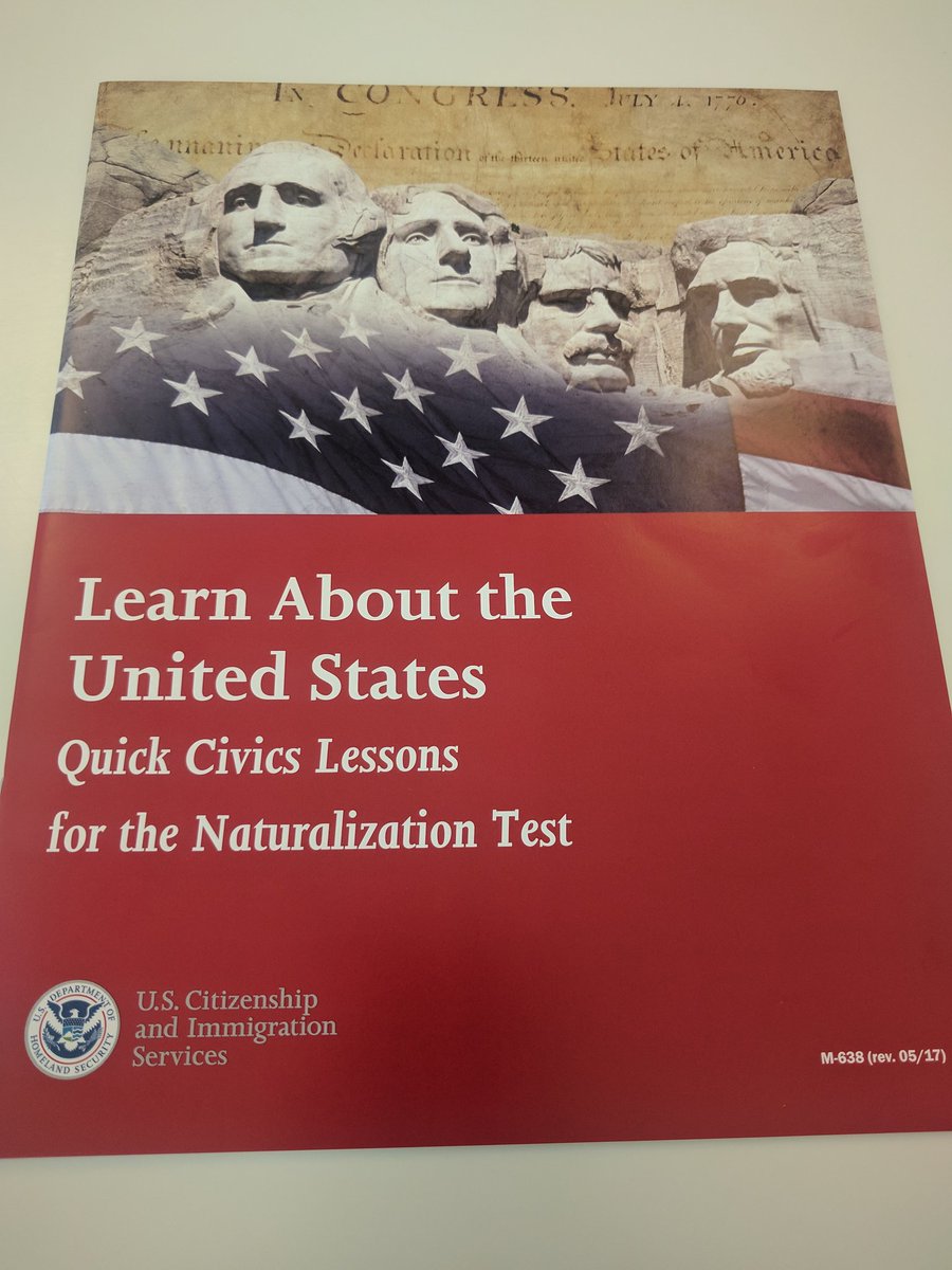 A booklet entitled "Learn About the United States: Quick Civics Lessons for the Naturalization Test"