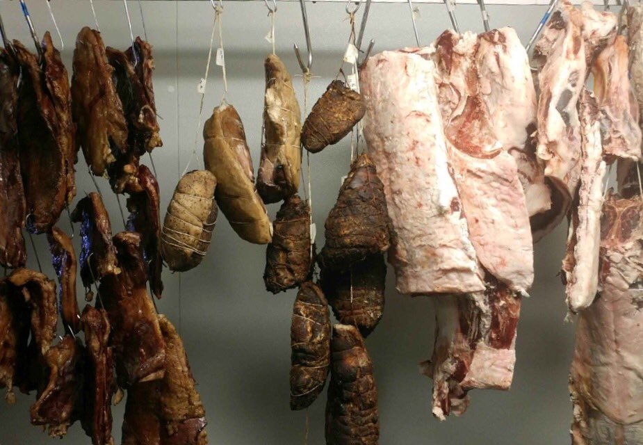 pigeonholeyyc's tweet photo. Dry aged lamb, smoked lamb bacon, smoked pork. #meatfridge #pigeonholeyyc #yycfood https://t.co/wWEmJWXlBT