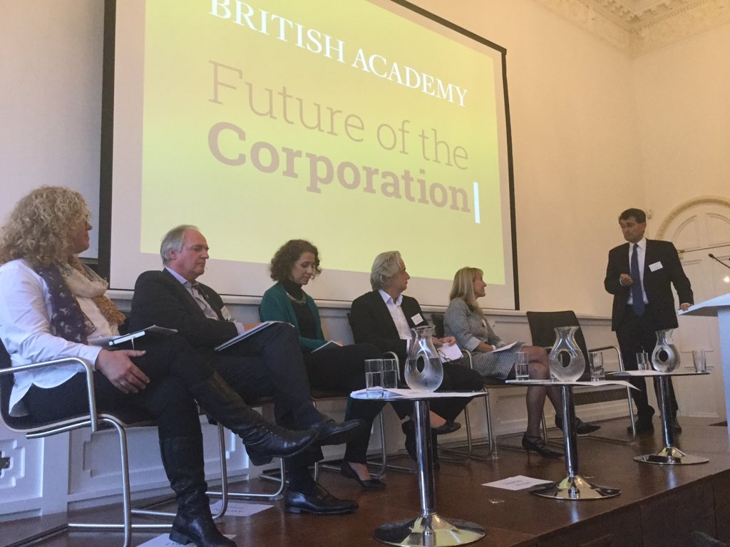 LNevilleRolfe's tweet photo. A very thoughtful panel at the British Academy on the Future of the #Corporation project  @britac_news Chaired by #ColinMayer @PaulPolman https://t.co/ng3Mzh2GSl