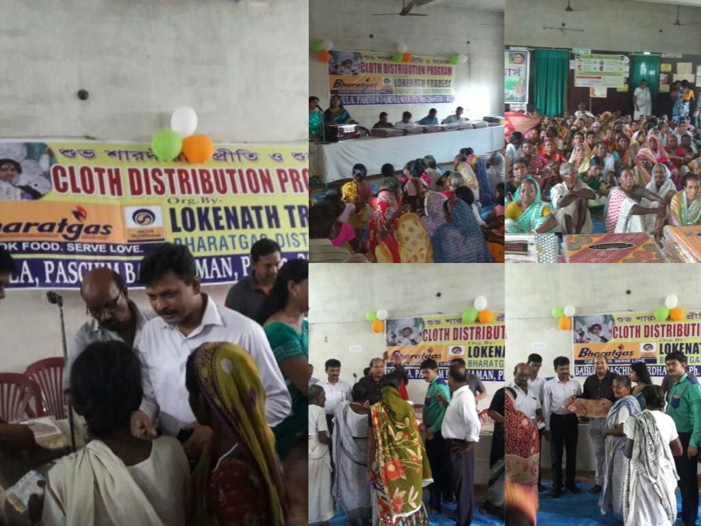 Bharatgas Distributor M/s Loknath Traders , Durgapur Terr'y distributed cloths to poor people @BPCLLimited,@AshutoshJindalS, @NatekarRajoo