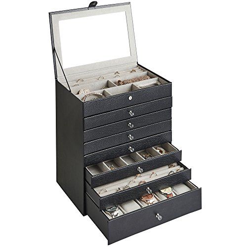WeAreHomeDecor's tweet photo. Beautify Large Black Faux Leather Jewelry Box Organizer with Drawers, Ring Holders, Watch Storage Case and Mirror - https://t.co/62WPvbft51 https://t.co/vszLCuy9L7