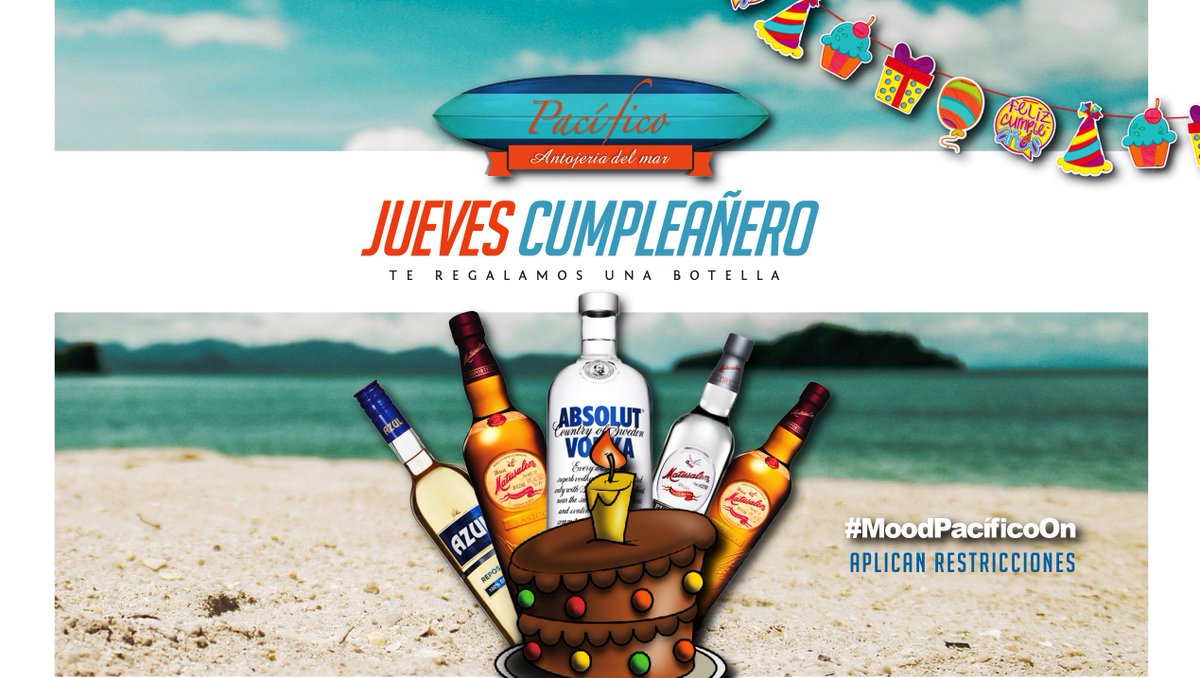 Antojeriadelmar's tweet photo. Aprovecha el último #Jueves de Septiembre para celebrar tu cumpleaños.
@CdSatelite #MoodPacíficoOn https://t.co/6zt0IjpeGz