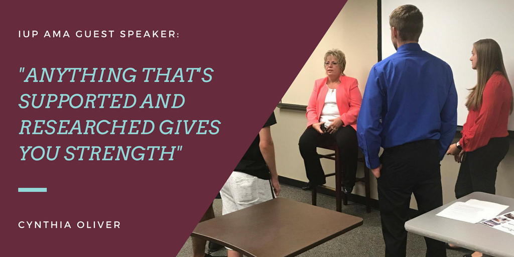EberlyIUP's tweet photo. IUP Alumni and CEO Cynthia Oliver spoke with @AMA_IUP about the importance of reading, marketing strategies, and networking. Thank you! https://t.co/Ealk1rM0fB