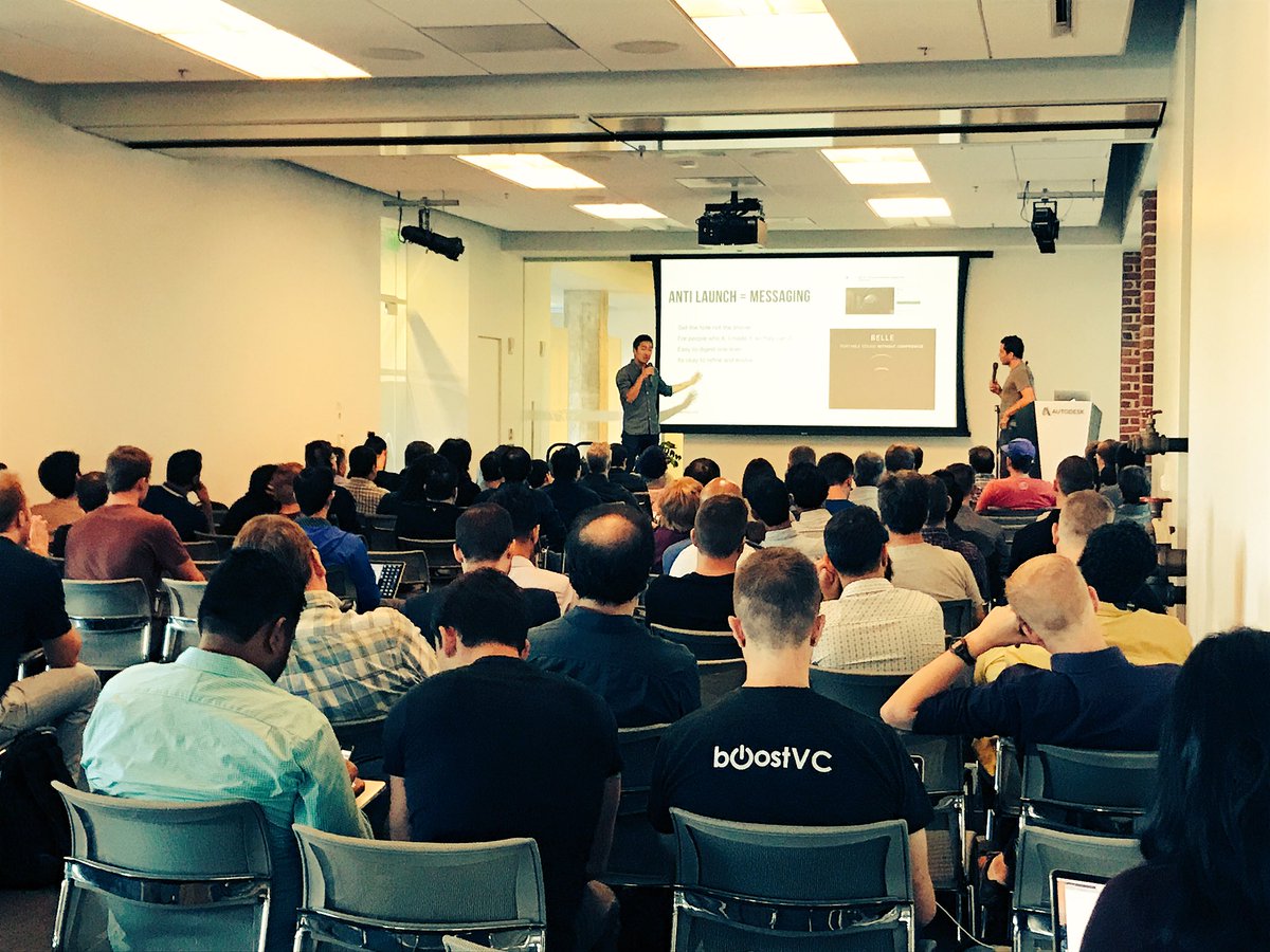 ClarissaRedwine's tweet image. Eddie from @PodoLabs and @marcbarros from @moment explaining the brilliance of the &quot;anti-launch&quot; at @autodeskgallery for #HardwareWorkshop