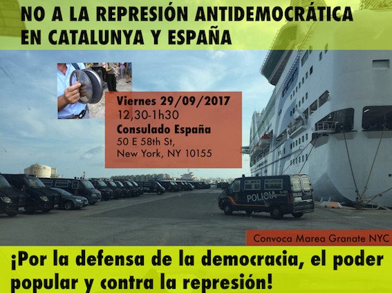 No a la represión antidemocrática en Catalunya - mañana viernes protesta delante del consulado de NY 12.30h-13h30