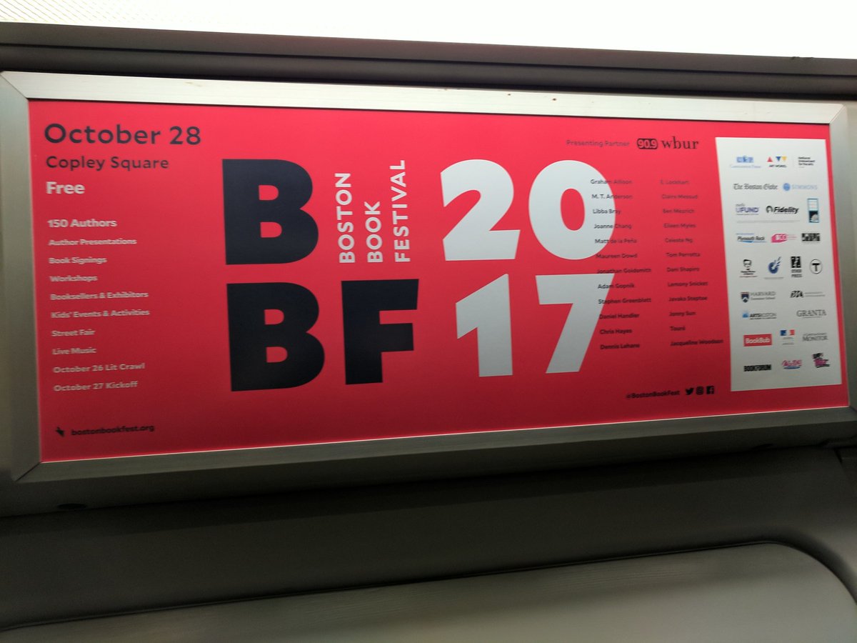 SimmonsSLIS's tweet photo. Spotted on the #MBTA: @bostonbookfest is just a month away! Plan to visit the #SimmonsCSCL booth btwn presenters 📚😉 https://t.co/vIvPdXj1ev https://t.co/2tEBLo7yQY
