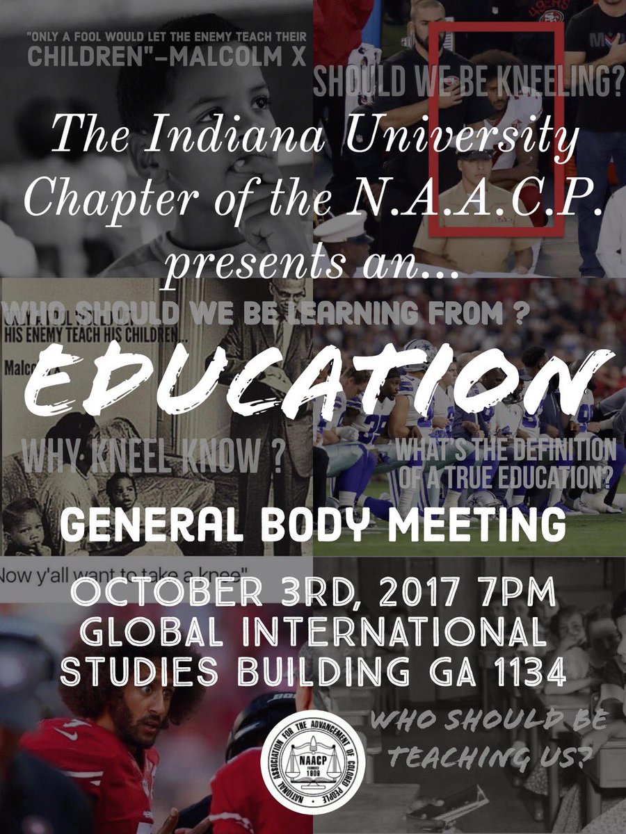 NAACP_IU's tweet photo. Come join us Tuesday at 7pm as we learn how we can help elevate educational endeavors for ourselves and communities. https://t.co/mlA0WJXjsM