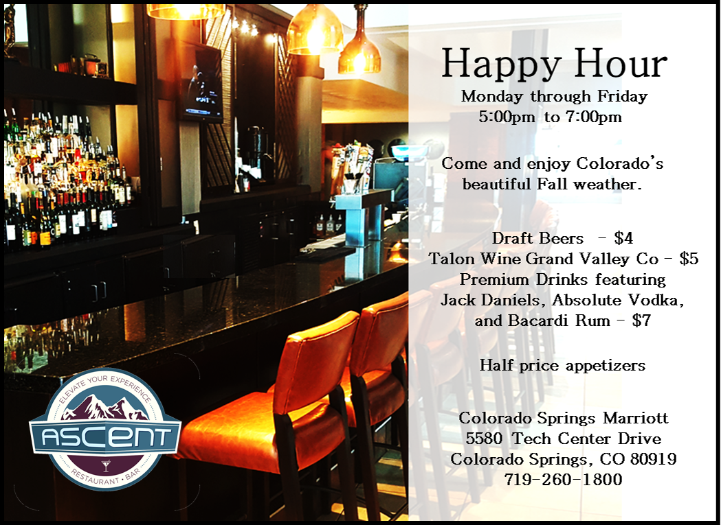 CoSprgsMarriott's tweet photo. Happy Hour is about to start at the Colorado Springs Marriott.
#CoSpringsMarriott #AscentRestBar #5oclocksomewhere https://t.co/M2PviRi8a0