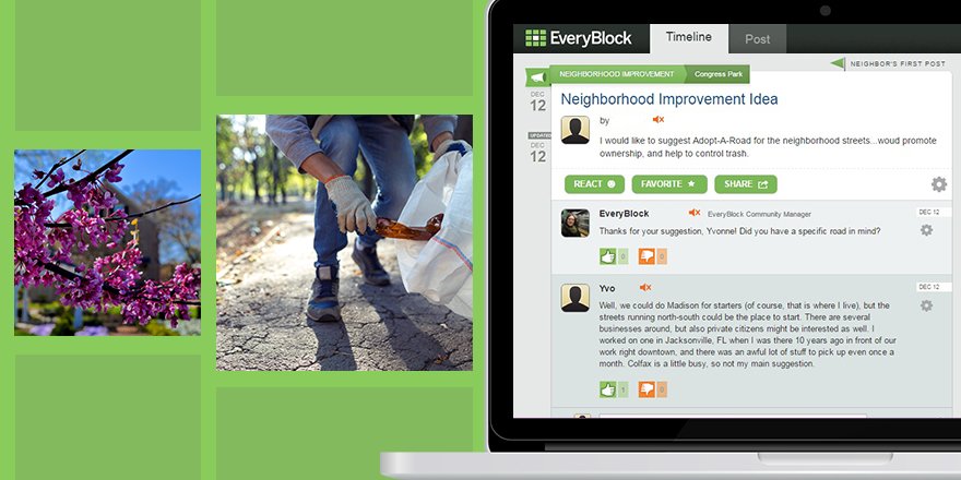 EveryBlock's tweet image. Leaf cleanups and bench spruce-ups: Use EveryBlock to collaborate on neighborhood improvement projects this fall. comca.st/2wEQlHX