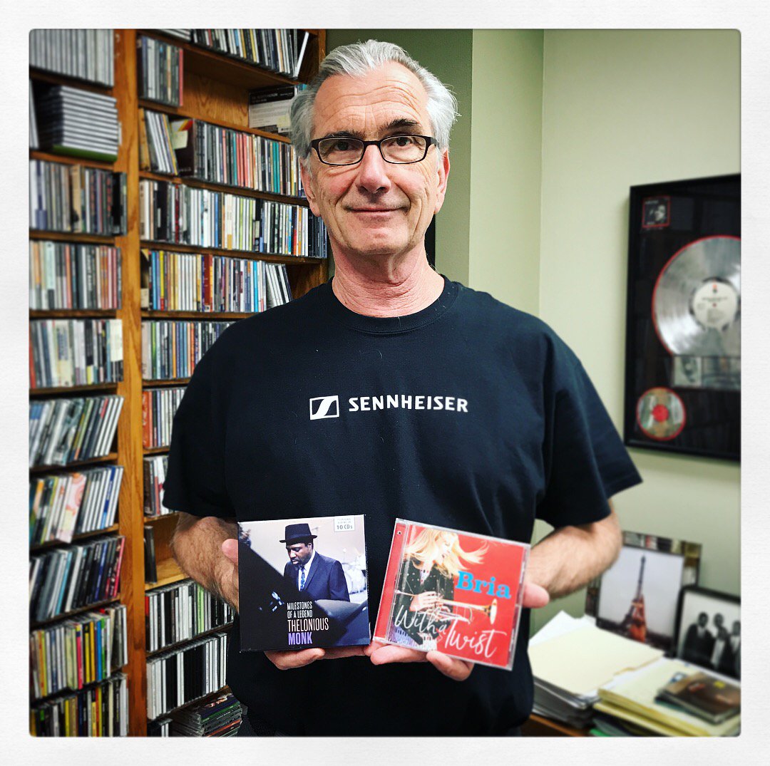 soulandjazz's tweet photo. .@CapRadioMusic's Gary Vercelli rocking his @SennheiserUSA 'T' with Mr. T. Monk in one hand, @briaskonberg in the other. #SnappyThreads https://t.co/oGHW2WTeAc