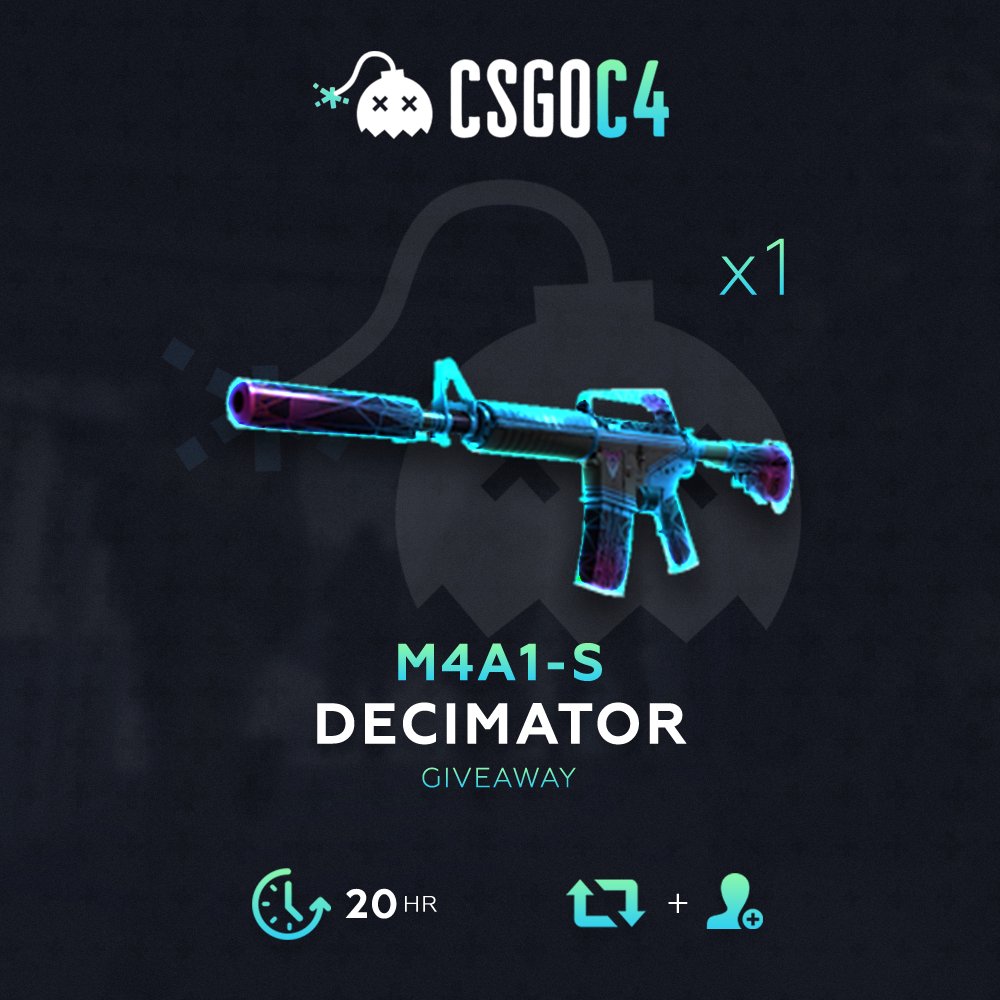 🔫M4A1-S  DECAMITATOR🔫

✅ RT+ Tag 2 Friends
✅ Follow <a href="/csgoc4/">KD CS:GO AMBASSADOR</a>
✅ GO TO goo.gl/wjzWM6    
🚩TURN ON NOTIFICATION
😼JUST DO IT

⏲ 20 HR