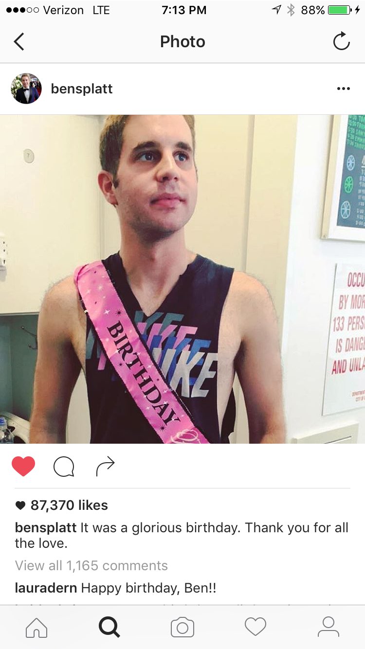 Kink: Laura Dern wishing Ben Platt a happy birthday on instagram 