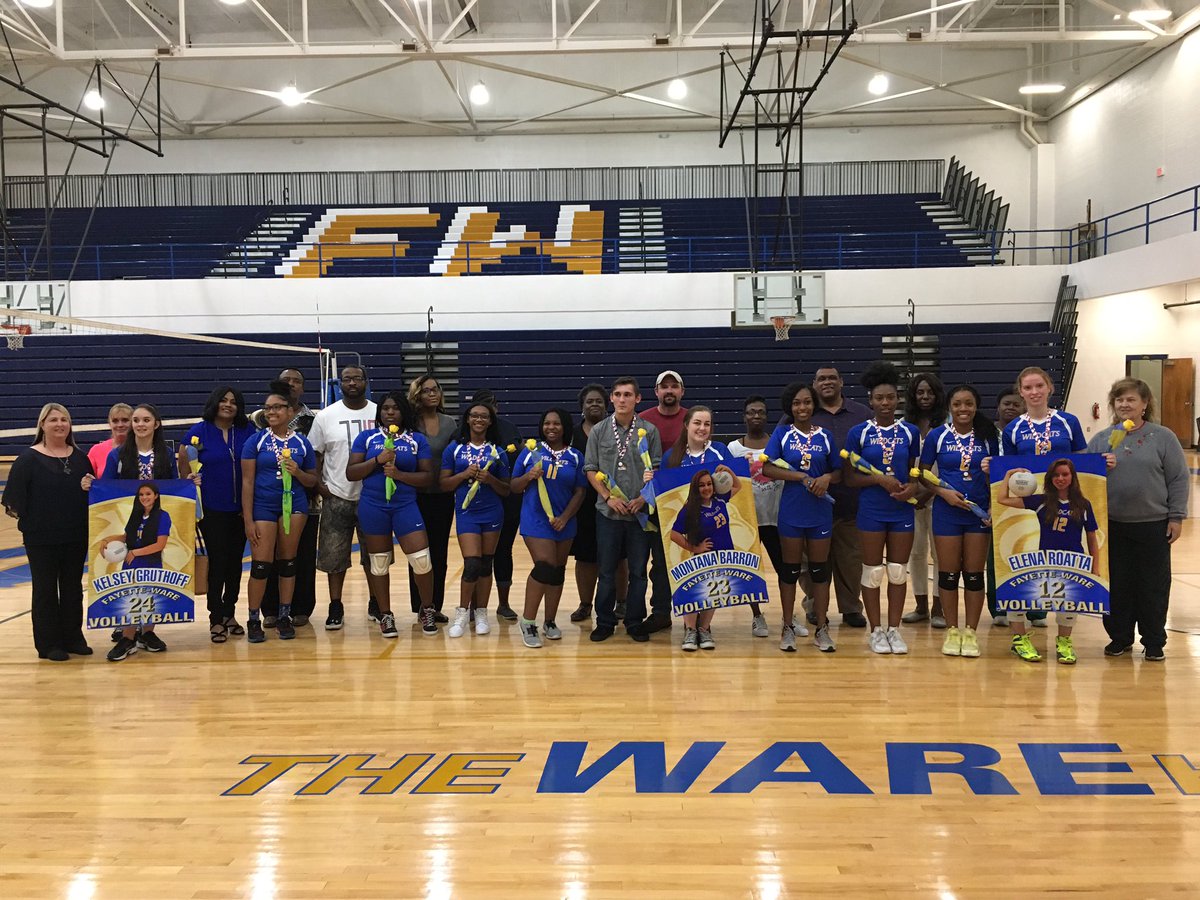 fayettewarehigh's tweet photo. Volleyball Senior Night!!  Proud of these Lady Wildcats. #bestyearever @suptking https://t.co/qiWvGeePh8