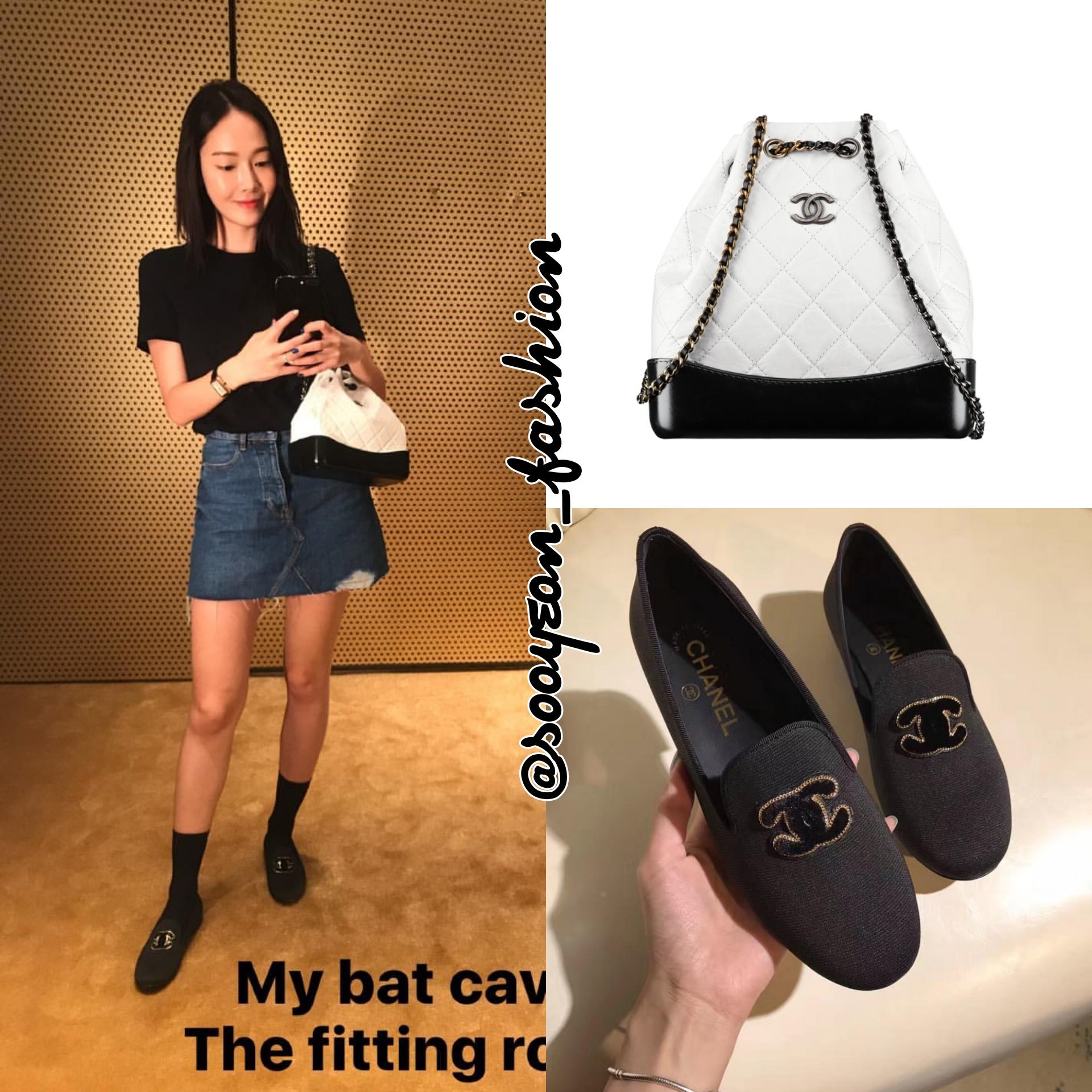 jsy fashion on X: [JESSTAGRAM STORY] 170929 CHANEL: Gabrielle Backpack  (White/Black), $3,295  Fabric Loafers (Black), $795   / X